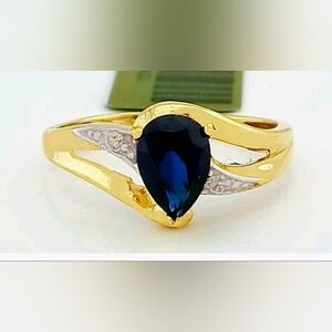 Genuine 1.12 CTS Blue Pear Shape Sapphire & 10kt Solid Gold Diamond Ring